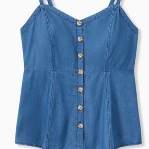Torrid Blue Chambray Denim Smocked Fit n Flare Tank Top Shirt 5 5X 28 NWT Plus *